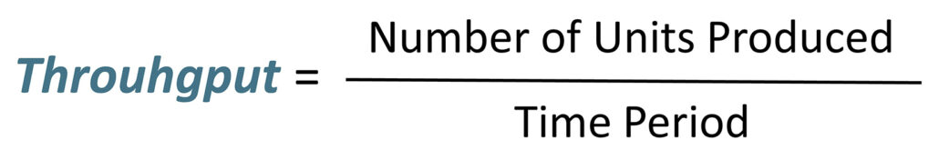 Throughput equation is units produced divided by a specified time period