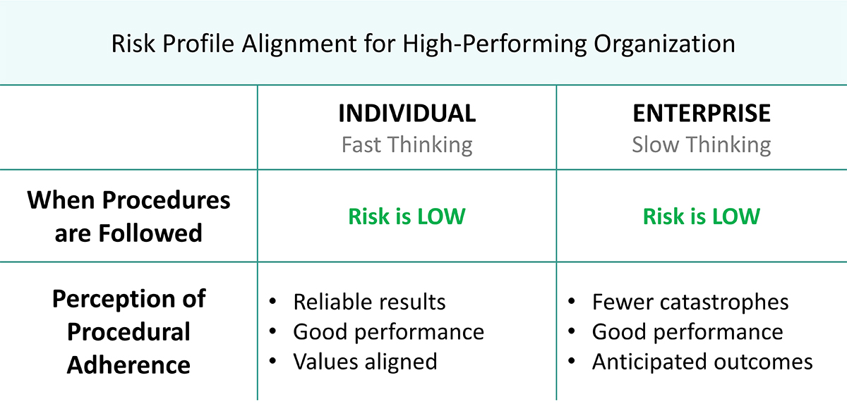 Risk profile alignment table for high performing organizations