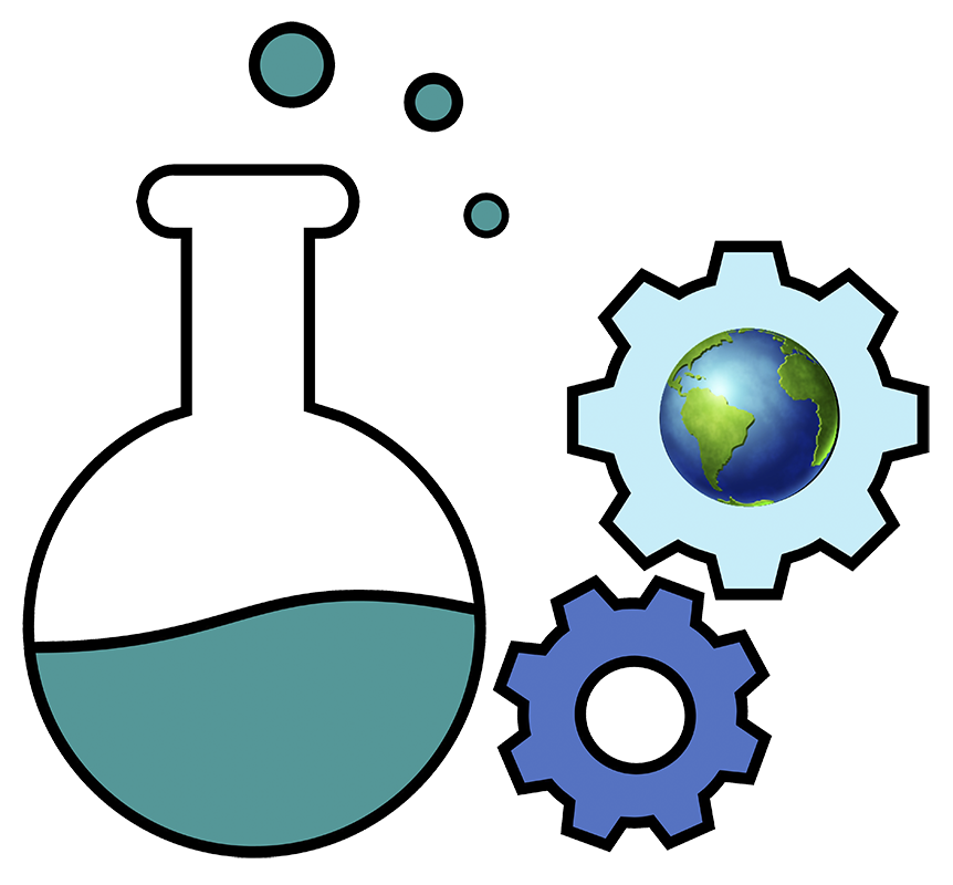 Experiment graphic with beaker and gears